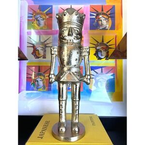 Tall 18in Gold Nutcracker Soldier Cast Metal Statue Christmas Holiday Decor